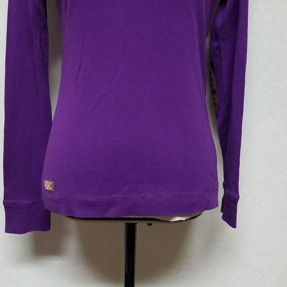 RALPH Lauren Purple Brown Faux Suede Elbow Patch Shoulder Zip Long Sleeve Top - Picture 6 of 13